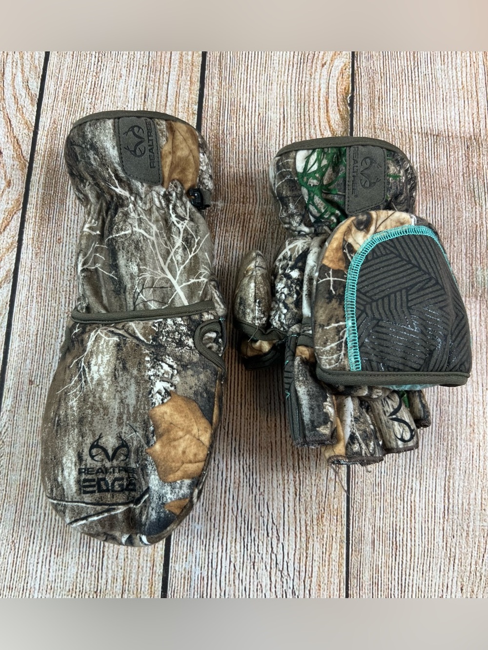 Women’s RealTree Edge Hunting Pop Top Mitten Gloves Microban Non-Slip L/XL